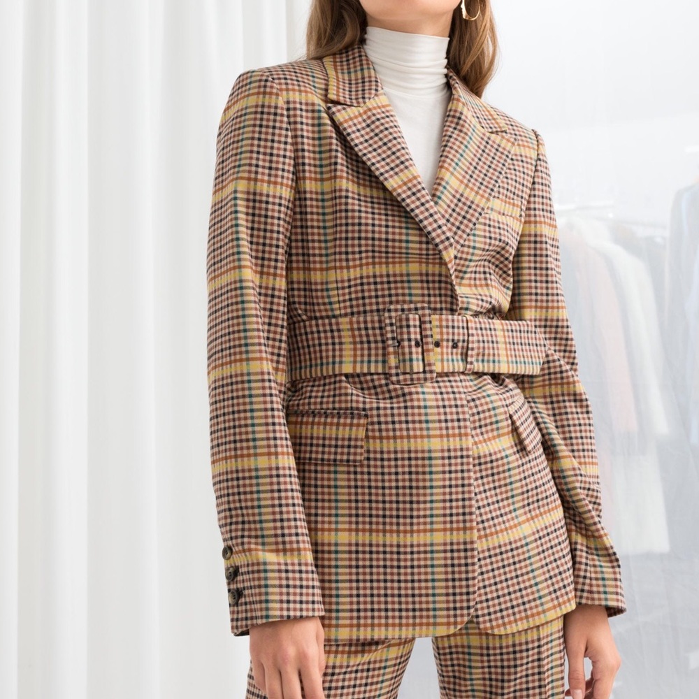 EUC & Other Stories 70s plaid blazer with belt